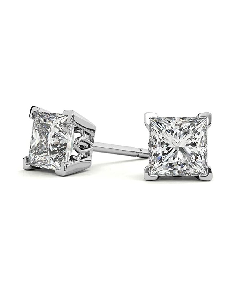 1.0-5.0Ct.tw Princess Moissanite Vintage Scroll Stud Earrings In 14k White Rose Yellow Gold | Excellent Cut Moissanite Earrin...