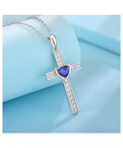 Women Necklace 925 Sterling Silver Heart Cross Pendant Necklace with Cubic Zirconia Jewelry Gift for Mother Grandma Girl Daug...