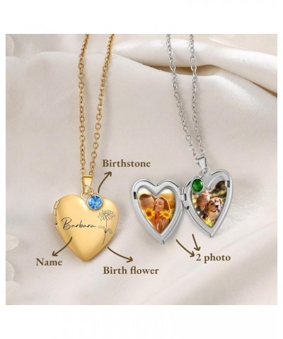 Personalized Heart Necklace with Picture inside Custom Locket Necklace for Women Girl Kids Engraved Birth Flower Text for Hea...