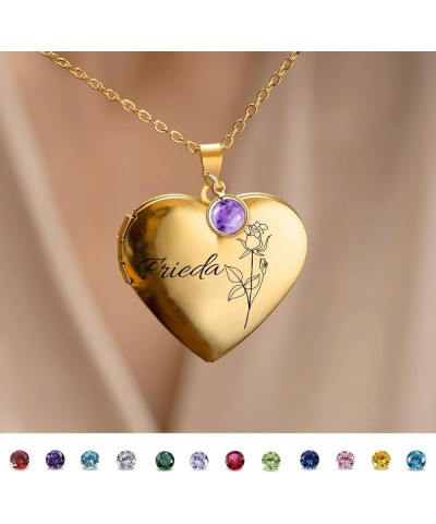 Personalized Heart Necklace with Picture inside Custom Locket Necklace for Women Girl Kids Engraved Birth Flower Text for Hea...