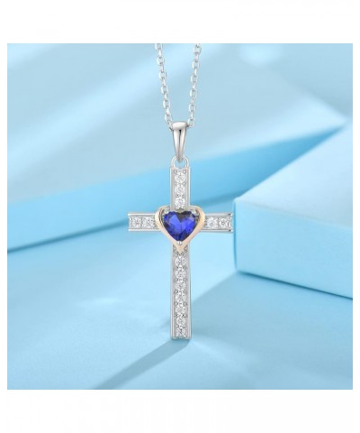 Women Necklace 925 Sterling Silver Heart Cross Pendant Necklace with Cubic Zirconia Jewelry Gift for Mother Grandma Girl Daug...