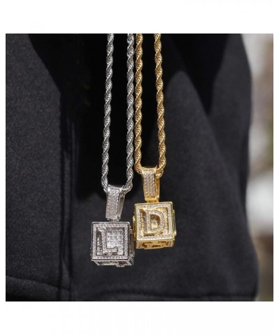 Hip Hop Chain Simulated Diamond Initials Name Necklace Iced Out A-Z Letters of Dice Cubes CZ Pendent for Men Women silver H $...