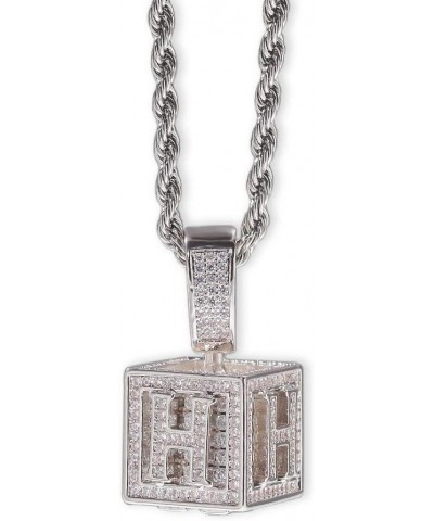 Hip Hop Chain Simulated Diamond Initials Name Necklace Iced Out A-Z Letters of Dice Cubes CZ Pendent for Men Women silver H $...