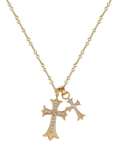 Double Cross Necklace for Women,Long Vintage Celtic Rhinestone Cross Pendant Necklace Faith Cross Jewelry Gold $10.02 Necklaces