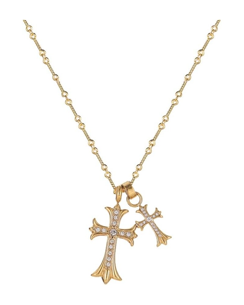 Double Cross Necklace for Women,Long Vintage Celtic Rhinestone Cross Pendant Necklace Faith Cross Jewelry Gold $10.02 Necklaces