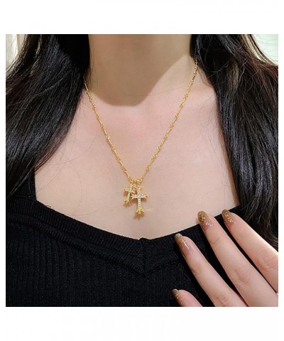 Double Cross Necklace for Women,Long Vintage Celtic Rhinestone Cross Pendant Necklace Faith Cross Jewelry Gold $10.02 Necklaces