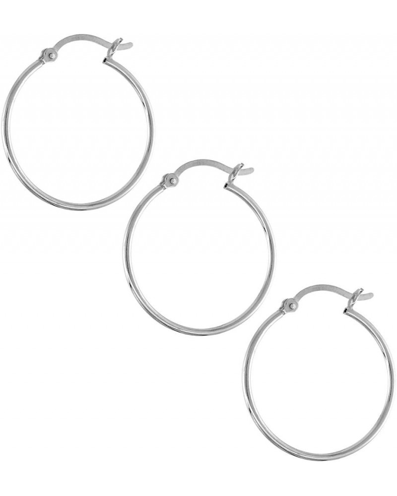 Tiny 1mm Tube Sterling Silver 12mm-30mm Hoop Earrings Women and Men Click Top 1/2-1 1/4 inch Round 25.0 Millimeters 3 Pair Pa...