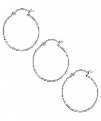 Tiny 1mm Tube Sterling Silver 12mm-30mm Hoop Earrings Women and Men Click Top 1/2-1 1/4 inch Round 25.0 Millimeters 3 Pair Pa...