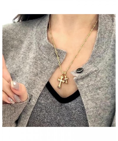 Double Cross Necklace for Women,Long Vintage Celtic Rhinestone Cross Pendant Necklace Faith Cross Jewelry Gold $10.02 Necklaces