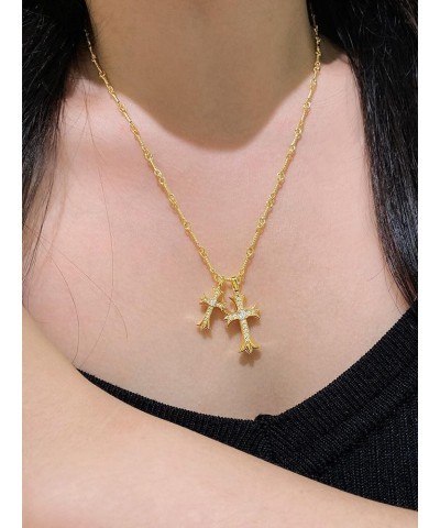 Double Cross Necklace for Women,Long Vintage Celtic Rhinestone Cross Pendant Necklace Faith Cross Jewelry Gold $10.02 Necklaces