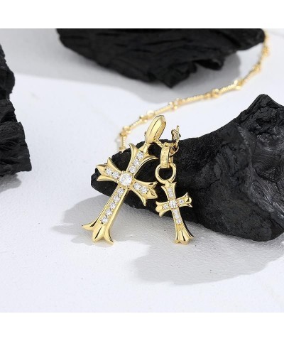 Double Cross Necklace for Women,Long Vintage Celtic Rhinestone Cross Pendant Necklace Faith Cross Jewelry Gold $10.02 Necklaces