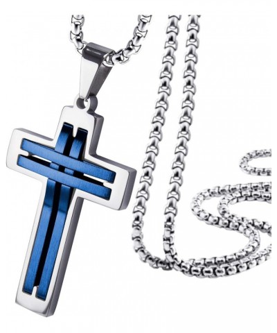 Stainless Steel Cross Necklace Pendant for Men and Women 16-24" Chain Silver & Blue 22.0 Inches $11.96 Necklaces