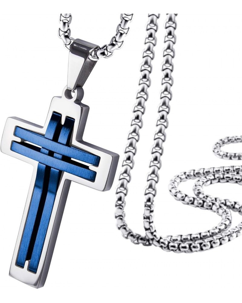 Stainless Steel Cross Necklace Pendant for Men and Women 16-24" Chain Silver & Blue 22.0 Inches $11.96 Necklaces