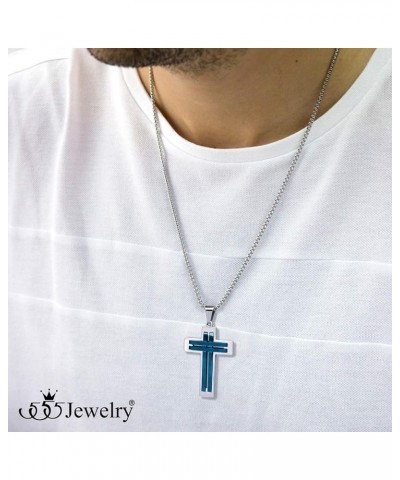 Stainless Steel Cross Necklace Pendant for Men and Women 16-24" Chain Silver & Blue 22.0 Inches $11.96 Necklaces