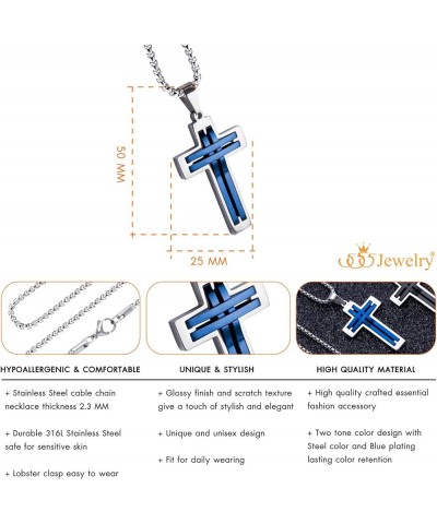 Stainless Steel Cross Necklace Pendant for Men and Women 16-24" Chain Silver & Blue 22.0 Inches $11.96 Necklaces