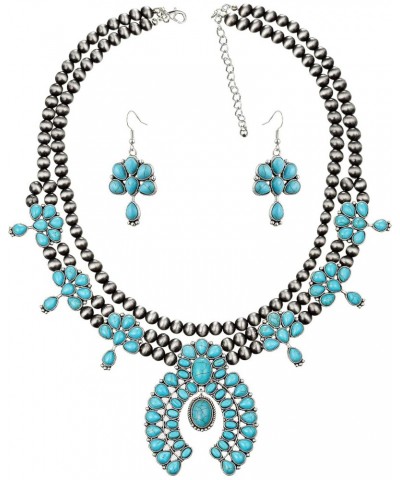 Vintage Metal Synthetic Turquoise Necklace Earrings Set Fashion Jewelry $16.68 Jewelry Sets