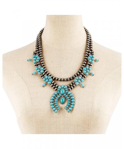 Vintage Metal Synthetic Turquoise Necklace Earrings Set Fashion Jewelry $16.68 Jewelry Sets