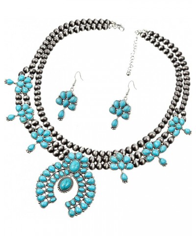 Vintage Metal Synthetic Turquoise Necklace Earrings Set Fashion Jewelry $16.68 Jewelry Sets