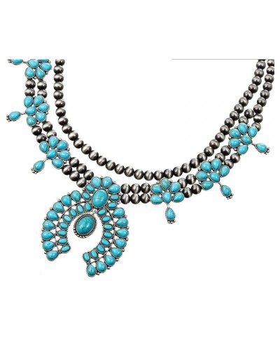 Vintage Metal Synthetic Turquoise Necklace Earrings Set Fashion Jewelry $16.68 Jewelry Sets