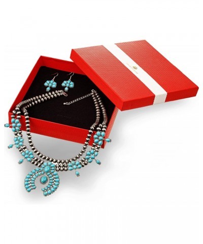 Vintage Metal Synthetic Turquoise Necklace Earrings Set Fashion Jewelry $16.68 Jewelry Sets