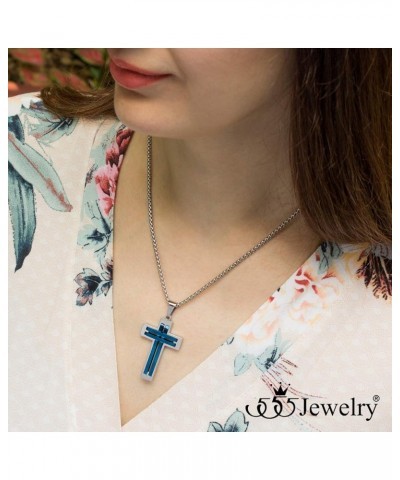 Stainless Steel Cross Necklace Pendant for Men and Women 16-24" Chain Silver & Blue 22.0 Inches $11.96 Necklaces