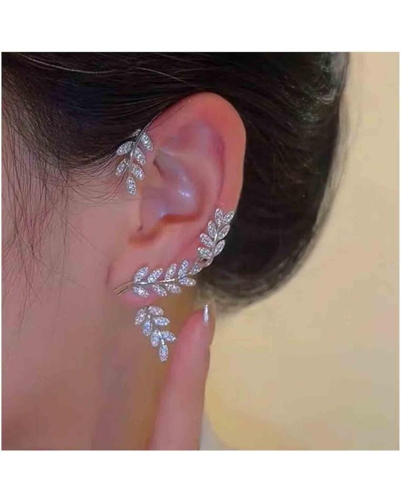 Boho Cz Leaf Ear Climber Earrings Gold Crystal Leaf Ear wraps Earrings Vintage Leaf Cuff Earrings Branch Crawler Earrings Jew...