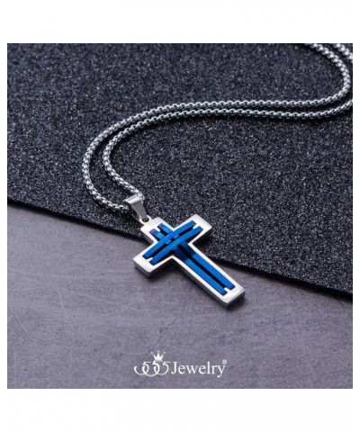 Stainless Steel Cross Necklace Pendant for Men and Women 16-24" Chain Silver & Blue 22.0 Inches $11.96 Necklaces