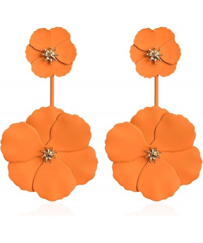 Boho Summer Long Metal Poppy Flower Dangle Earring Matte Painted Dual Flower Floral Petal Tiered Drop for Women Orange $5.60 ...