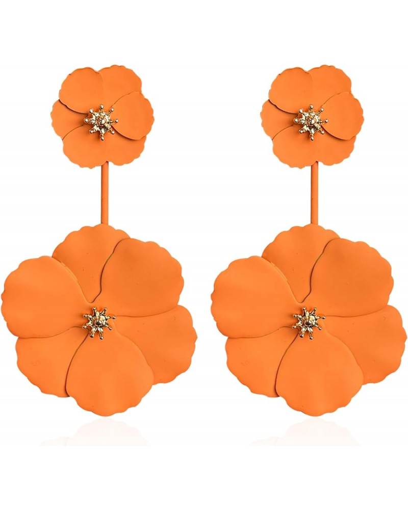 Boho Summer Long Metal Poppy Flower Dangle Earring Matte Painted Dual Flower Floral Petal Tiered Drop for Women Orange $5.60 ...