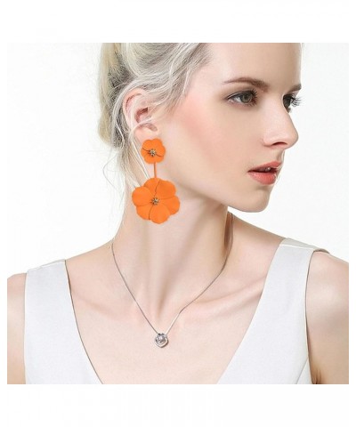 Boho Summer Long Metal Poppy Flower Dangle Earring Matte Painted Dual Flower Floral Petal Tiered Drop for Women Orange $5.60 ...