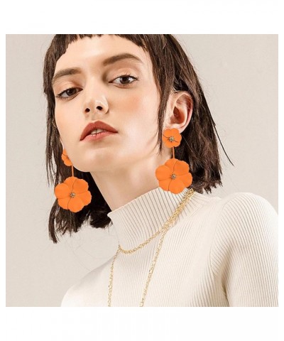 Boho Summer Long Metal Poppy Flower Dangle Earring Matte Painted Dual Flower Floral Petal Tiered Drop for Women Orange $5.60 ...