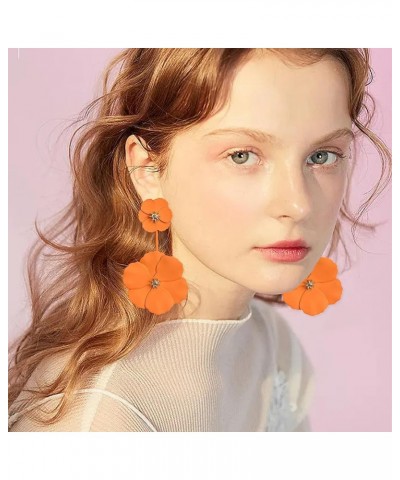 Boho Summer Long Metal Poppy Flower Dangle Earring Matte Painted Dual Flower Floral Petal Tiered Drop for Women Orange $5.60 ...