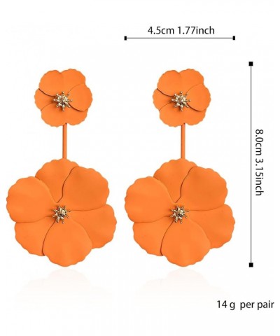 Boho Summer Long Metal Poppy Flower Dangle Earring Matte Painted Dual Flower Floral Petal Tiered Drop for Women Orange $5.60 ...