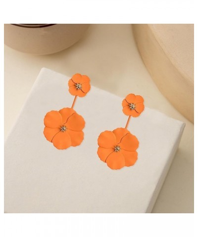 Boho Summer Long Metal Poppy Flower Dangle Earring Matte Painted Dual Flower Floral Petal Tiered Drop for Women Orange $5.60 ...