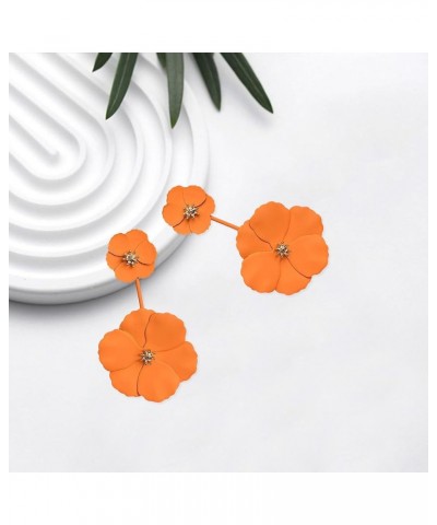 Boho Summer Long Metal Poppy Flower Dangle Earring Matte Painted Dual Flower Floral Petal Tiered Drop for Women Orange $5.60 ...