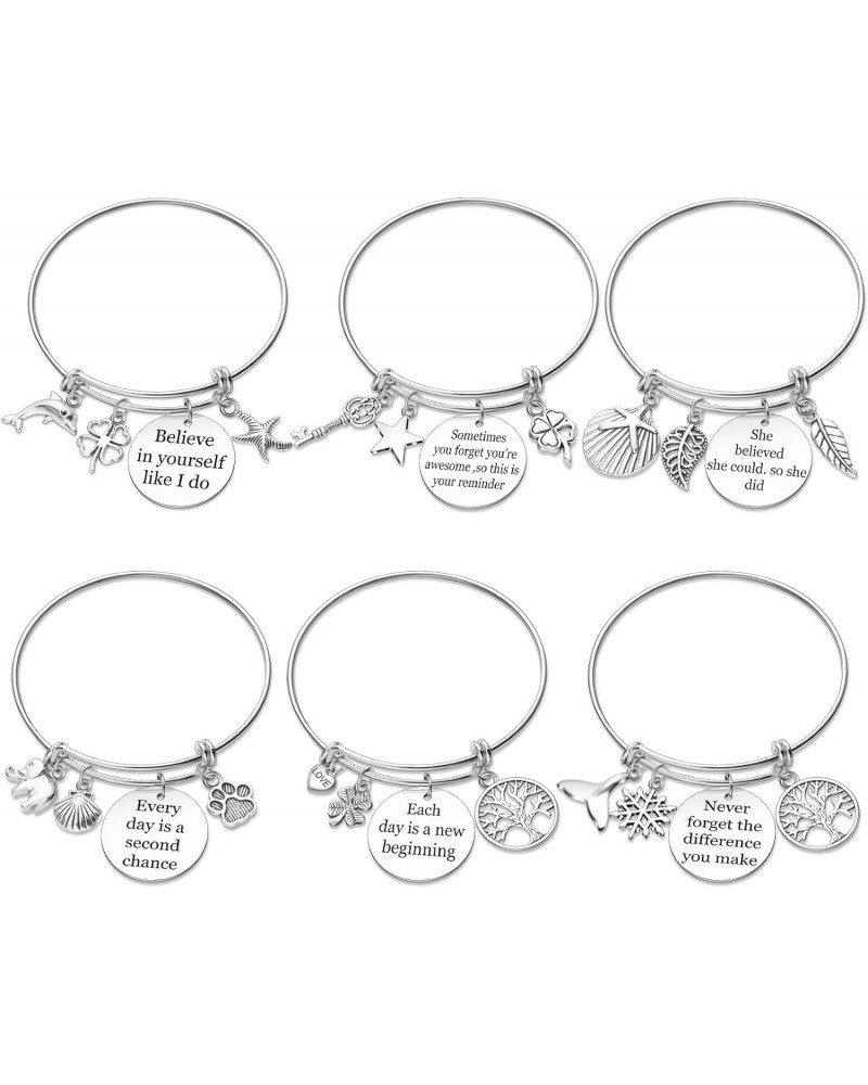 12 Pcs Inspirational Quote Bracelet Gifts Expandable Charm Pendant Bangle Gift Stainless Steel Jewelry Gifts for Graduation B...