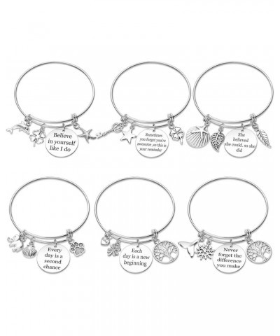 12 Pcs Inspirational Quote Bracelet Gifts Expandable Charm Pendant Bangle Gift Stainless Steel Jewelry Gifts for Graduation B...