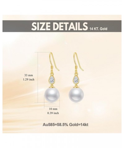 14k Gold Pearl Dangle Earrings for Women, Fine Jewelry Gifts for Her, 10 MM Freshwater Cultured Pearl 14k Yellow Gold $89.60 ...