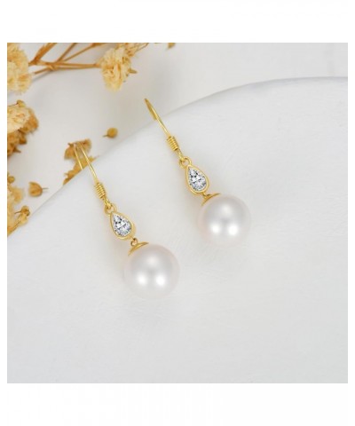 14k Gold Pearl Dangle Earrings for Women, Fine Jewelry Gifts for Her, 10 MM Freshwater Cultured Pearl 14k Yellow Gold $89.60 ...