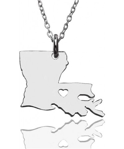 Stainless Steel I Love Louisiana Necklace, Born On The Bayou, Pelican Heart State Map Country Pendant (Silver) $6.70 Necklaces