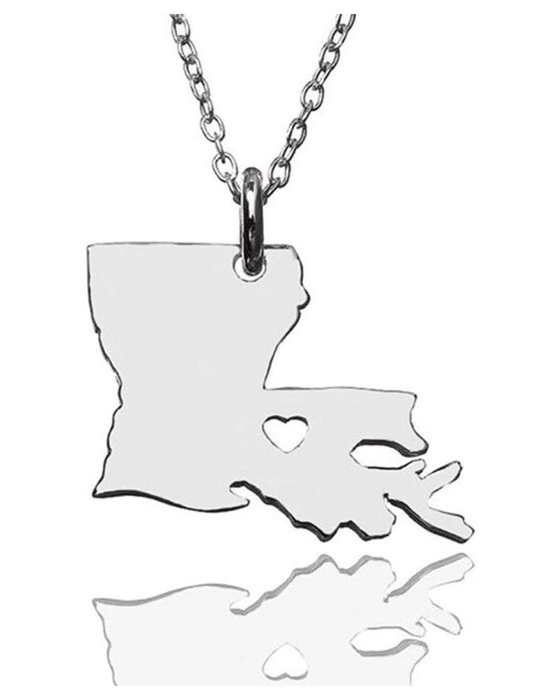 Stainless Steel I Love Louisiana Necklace, Born On The Bayou, Pelican Heart State Map Country Pendant (Silver) $6.70 Necklaces