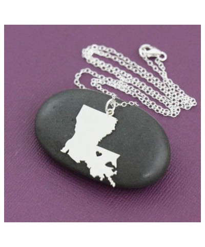 Stainless Steel I Love Louisiana Necklace, Born On The Bayou, Pelican Heart State Map Country Pendant (Silver) $6.70 Necklaces