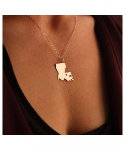 Stainless Steel I Love Louisiana Necklace, Born On The Bayou, Pelican Heart State Map Country Pendant (Silver) $6.70 Necklaces