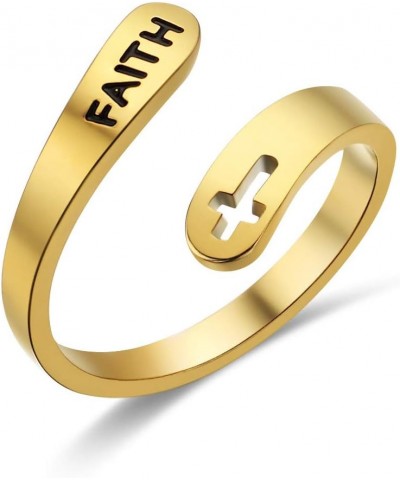 Faith Ring cross Jewelry Open Statement Rings For Women Girls Men Adjustable Stainless Steel FAITH-GOLD $9.27 Rings