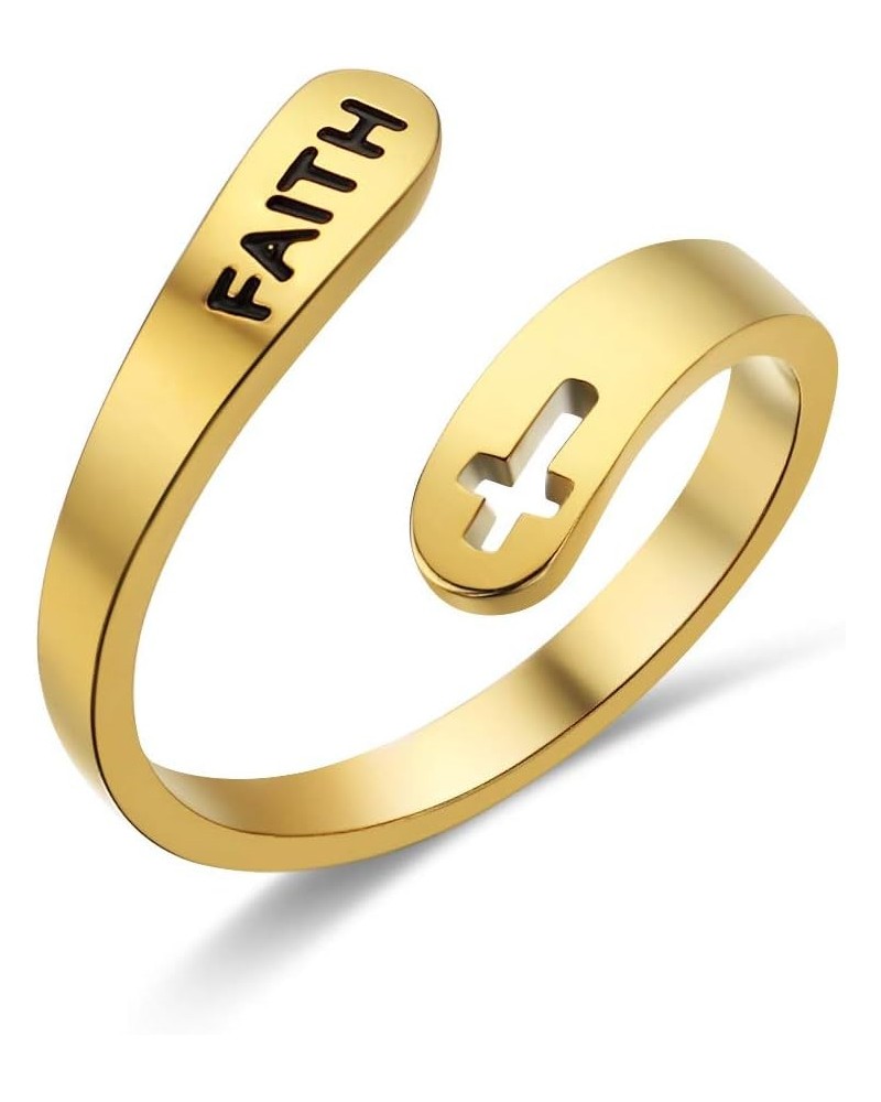 Faith Ring cross Jewelry Open Statement Rings For Women Girls Men Adjustable Stainless Steel FAITH-GOLD $9.27 Rings