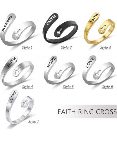 Faith Ring cross Jewelry Open Statement Rings For Women Girls Men Adjustable Stainless Steel FAITH-GOLD $9.27 Rings