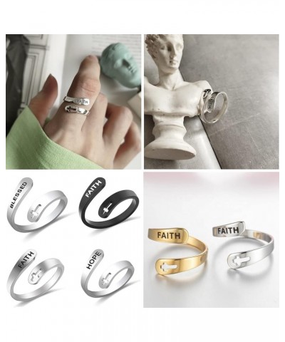 Faith Ring cross Jewelry Open Statement Rings For Women Girls Men Adjustable Stainless Steel FAITH-GOLD $9.27 Rings