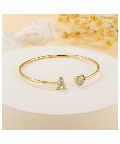 Gold Initial Heart Bracelets for Women Girls, 14K Gold Plated Gold Cuff Bangle Bracelets for Women Teen Girls Dainty Gold Ini...