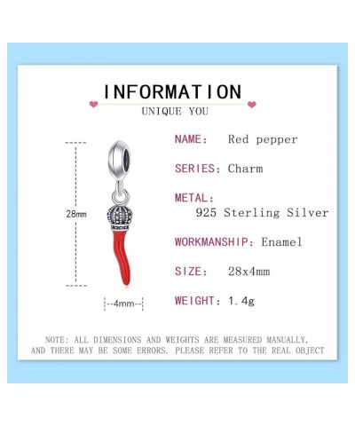 S925 Sterling Silver Mushroom Charm Beads DIY Charms for Bracelets Enamel Technology Red Pepper Pendant Compatible With 3-4Φm...