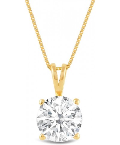 14K Gold Round, Princess and Heart Cubic Zirconia Solitaire Pendant Necklace 16 " Chain (0.66 mm Thick) - 2.0 CTW Round Cut 1...